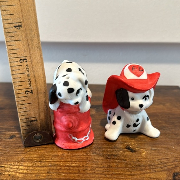 Adorable Dalmatian firefighter puppies, salt, and pepper shakers red white black - Picture 10 of 10
